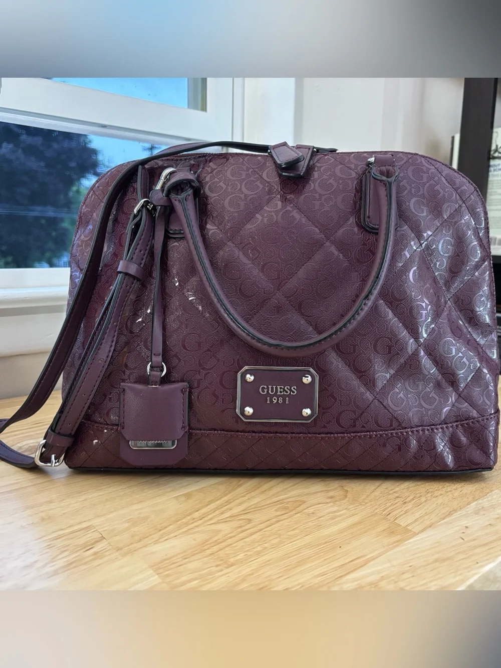 GUESS Plum Satchel with Matching Wallet